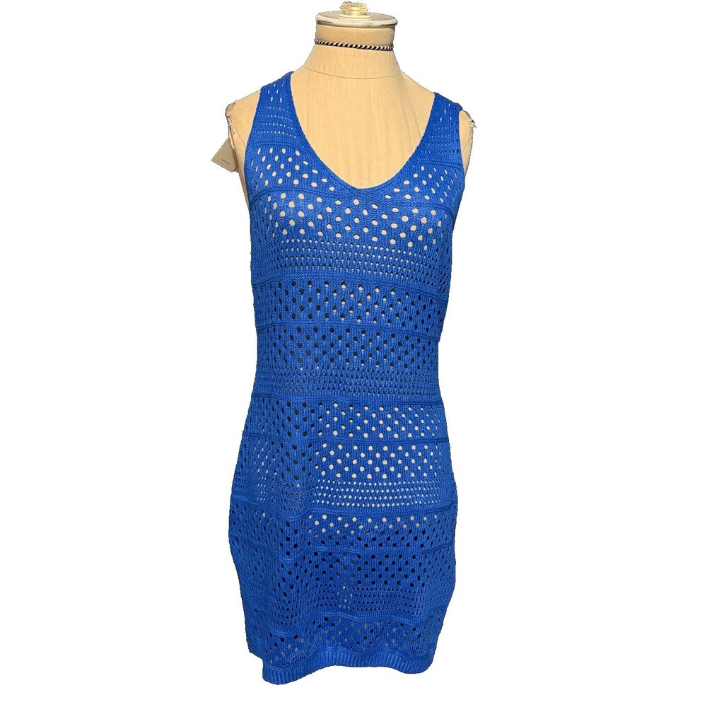 NWT Dokotoo 100% Acrylic Blue Open Knit  Shift Beach Loungewear S